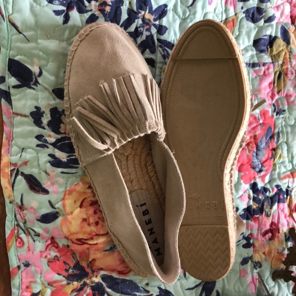 Manebi Tan Suede Boho Fringe Espadrille Sandal 37